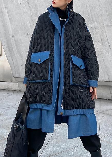 women black outwear plus size snow jackets lapel zippered winter outwear - SooLinen