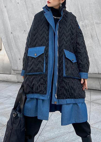 women black outwear plus size snow jackets lapel zippered winter outwear - SooLinen