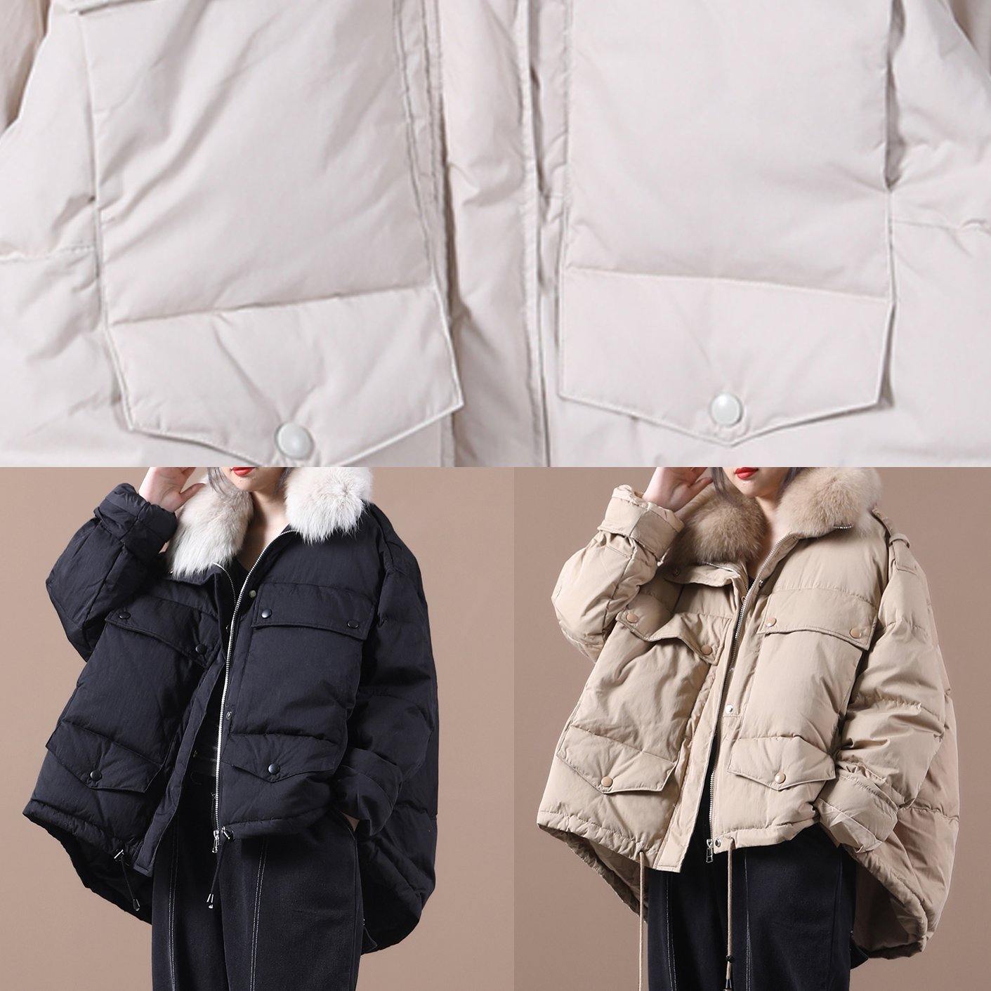 women black warm winter coat plus size parka faux fur collar drawstring Elegant coats - SooLinen