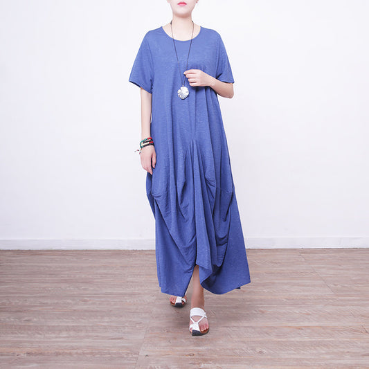 women blue linen maxi dress oversize o neck linen maxi dress 2018 asymmetric kaftans
