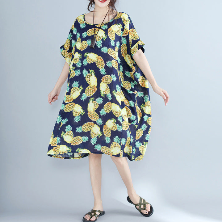 Women Blueprints Pure Chiffon Dresses Oversized Holiday Dresses 2025 O Neck Big Pockets Chiffon Dresses