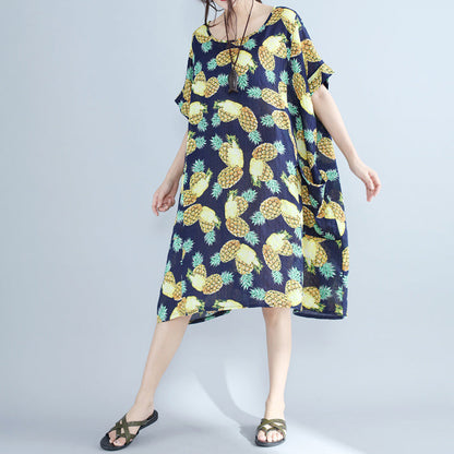 Women Blueprints Pure Chiffon Dresses Oversized Holiday Dresses 2025 O Neck Big Pockets Chiffon Dresses