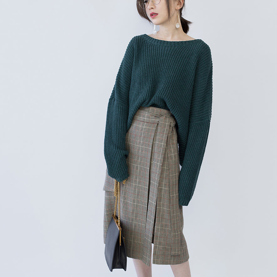 women green knit tops oversized O neck baggy knitted tops women batwing Sleeve winter sweaters