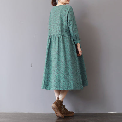 women green prints 2018 fall dress casual patchwork fall dresses New long sleeve maxi dresses