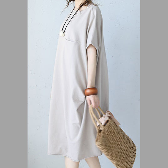 women khaki cotton dress oversize traveling dress boutique short sleeve o neck natural cotton dress