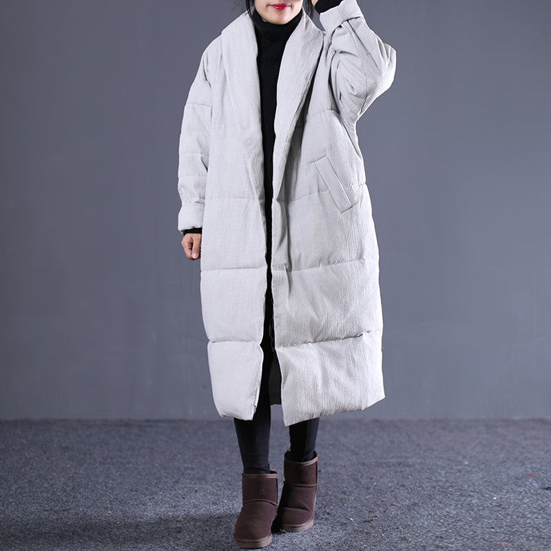 women light gray Winter Fashion Turn-down down Collar cotton overcoat fine pockets overcoat