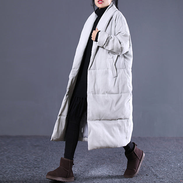 women light gray Winter Fashion Turn-down down Collar cotton overcoat fine pockets overcoat