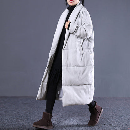 women light gray Winter Fashion Turn-down down Collar cotton overcoat fine pockets overcoat