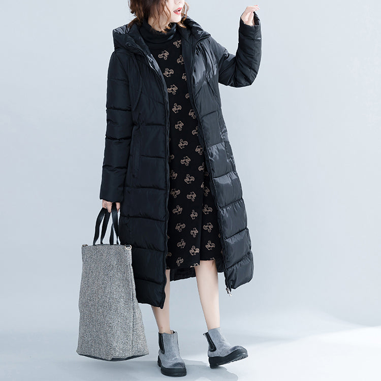 women new black trendy plus size hooded quilted coat women pockets zippered cotton coats