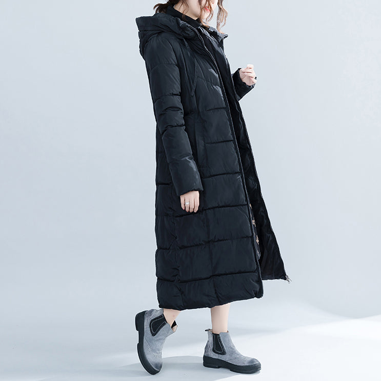 women new black trendy plus size hooded quilted coat women pockets zippered cotton coats