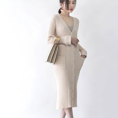 women nude Winter coat plus size V neck  long coat New pockets cardigan coats