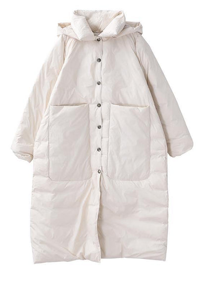women oversize winter coats beige hooded pockets warm winter coat - SooLinen