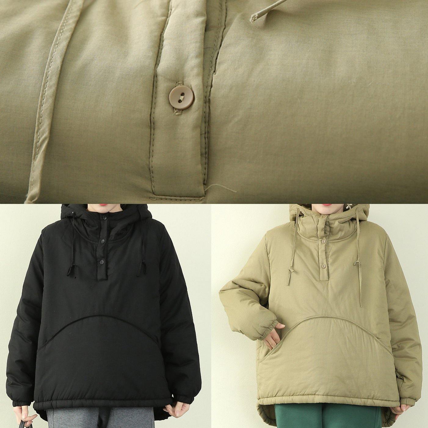 women plus size Jackets outwear light green hooded drawstring parka - SooLinen