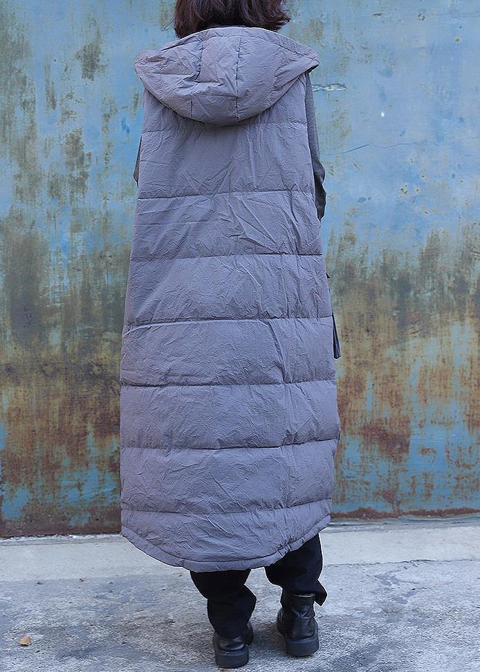 women plus size clothing winter jacket stand collar coats dark gray hooded sleeveless coats - SooLinen