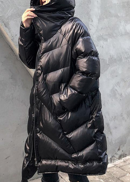 women plus size winter coats black hooded zippered womens parkas - SooLinen