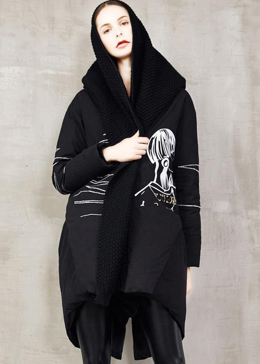 women plus size winter jacket back open Jackets black low high design down jacket woman - SooLinen