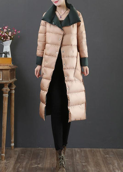 women plus size womens parka overcoat blackish green stand collar pockets duck down coat - SooLinen