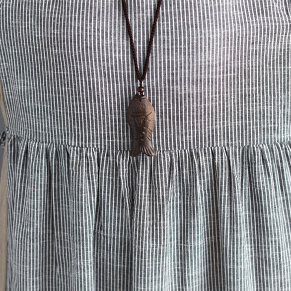 women striped Midi cotton linen dresses casual traveling dress vintage short sleeve tie waist v neck cotton linen clothing