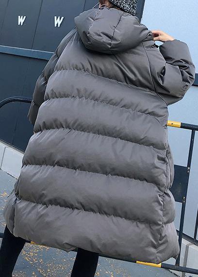 women trendy plus size winter jacket overcoat gray hooded zippered women parka - SooLinen