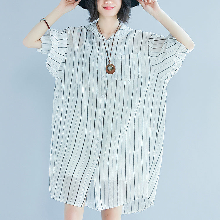 women white pure cotton dress casual dress women long sleeve Hooded striped clothing dress