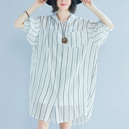 women white pure cotton dress casual dress women long sleeve Hooded striped clothing dress