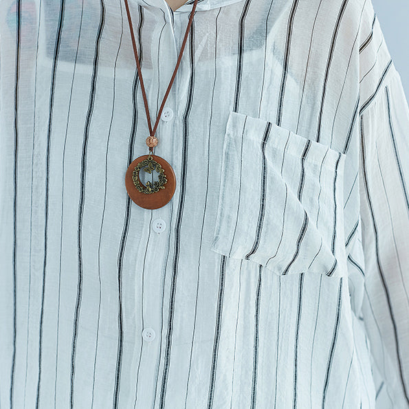 women white pure cotton dress casual dress women long sleeve Hooded striped clothing dress