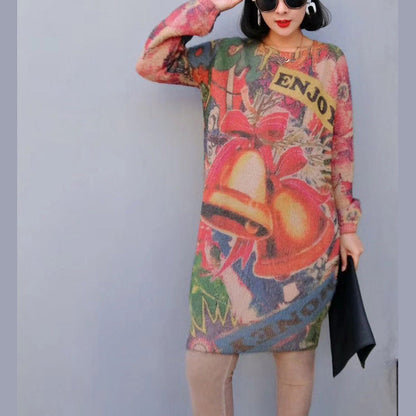 women winter fashion prints knit dresses oversize warm o neck wild sweater dress