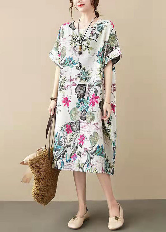 women floral cotton dresses plus size clothing shirt dress vintage big pockets short sleeve cotton clothing dress