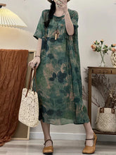 Load image into Gallery viewer, Plus Size Women Rerto Summer Print Loose Travel Ramie Dress