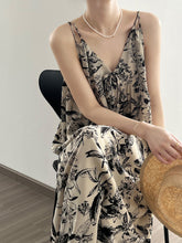 Load image into Gallery viewer, Women Summer Artsy Floral Ink-print Vest Dress