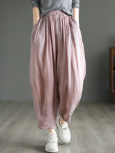Load image into Gallery viewer, Women Vintage Solid Button Pleat Summer Ramie Pants
