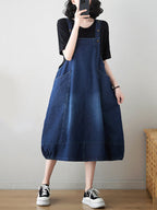 Women Summer Solid Worn Demin Suspender Dress