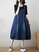 Load image into Gallery viewer, Women Summer Solid Worn Demin Suspender Dress