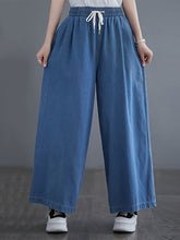 Load image into Gallery viewer, Women Summer Thin Solid Drawstring Wide-leg Denim Pants