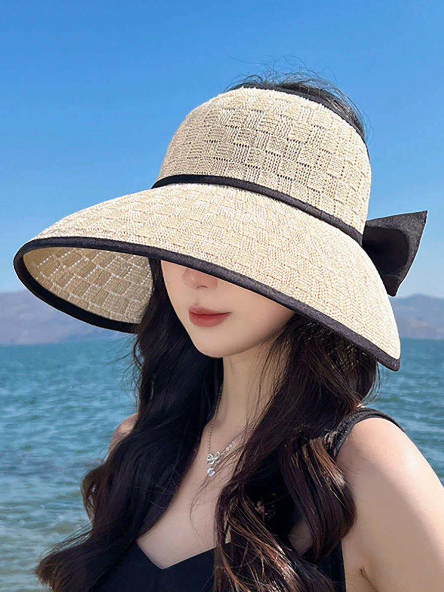 Women Casual Summer Bowknot Solid Straw Hat