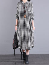 Load image into Gallery viewer, Plus Size Women Casual Plaid Pocket Loose Linen Cardigan Dress