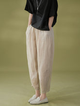 Load image into Gallery viewer, Women Summer Solid Pleat Pocket Thin Ramie Harem Pants