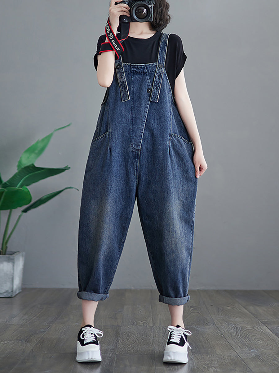 Women Summer Solid Spliced Denim Jumpsuits