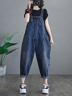 Women Summer Solid Spliced Denim Jumpsuits