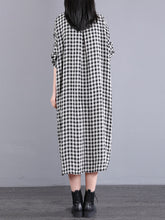 Load image into Gallery viewer, Plus Size Women Casual Plaid Pocket Loose Linen Cardigan Dress