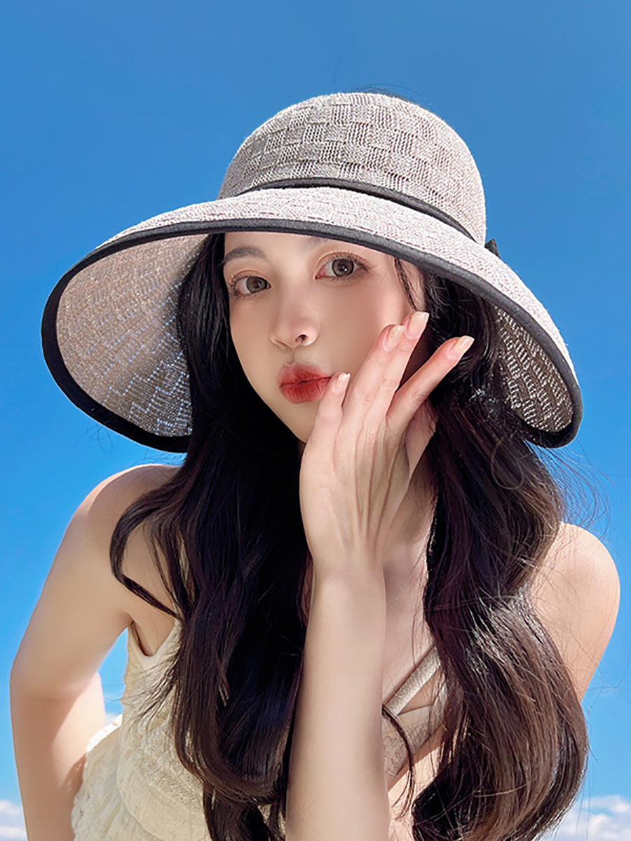Women Casual Summer Bowknot Solid Straw Hat