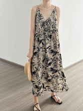 Load image into Gallery viewer, Women Summer Artsy Floral Ink-print Vest Dress