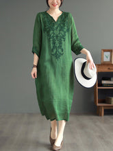 Load image into Gallery viewer, Women Summer Ethnic Embroidery Loose Ramie Dress(2 Pieces)