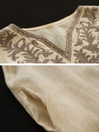 Women Summer Ethnic Embroidery Loose Ramie Dress(2 Pieces)