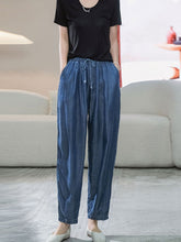 Load image into Gallery viewer, Women Summer Caual Solid Pocket Drawstring Denim Pants