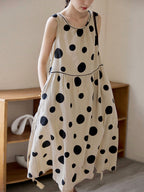 Plus Size Women Summer Casual Dot Drawstring Loose Vest Dress