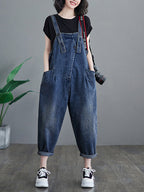 Women Summer Solid Spliced Denim Jumpsuits