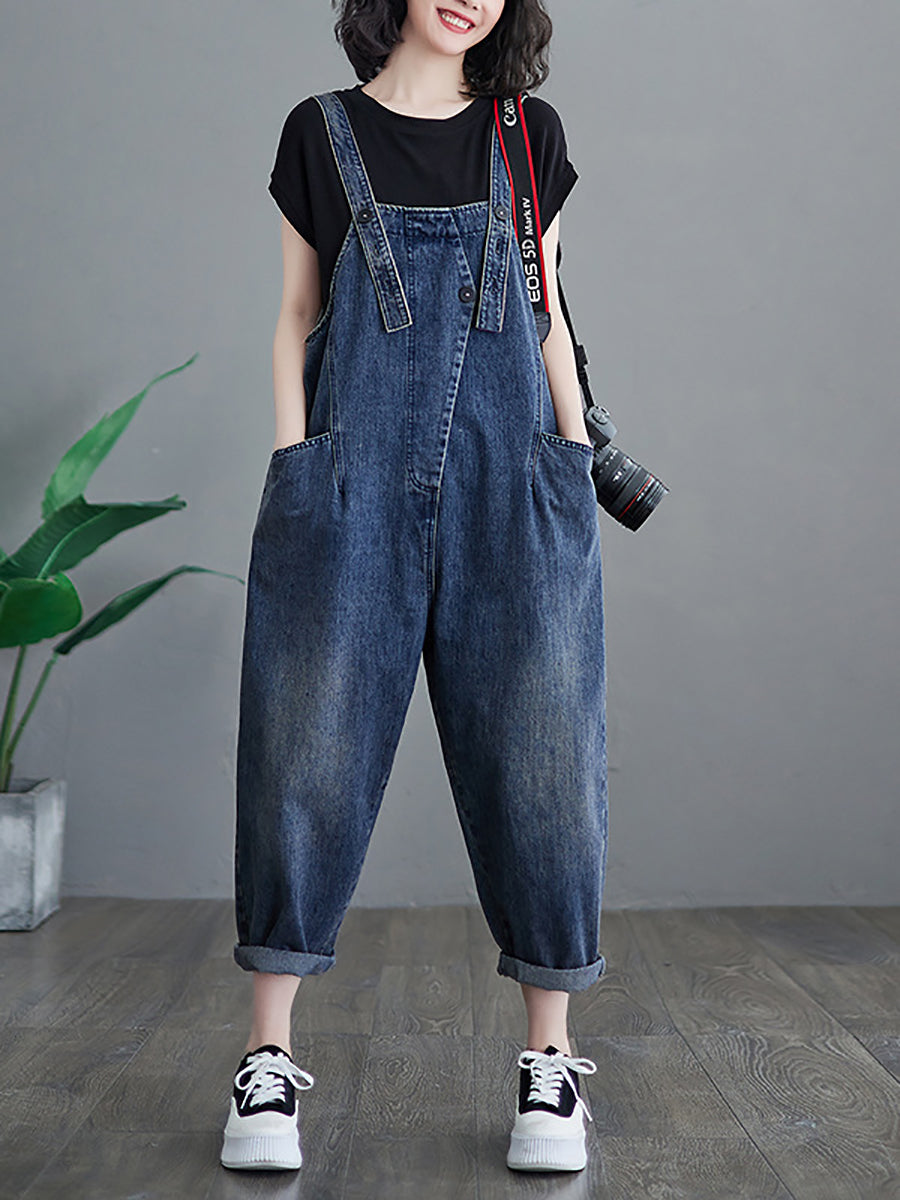 Women Summer Solid Spliced Denim Jumpsuits