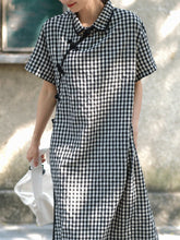 Load image into Gallery viewer, Women Summer Vintage Plaid Frog Loose Dress