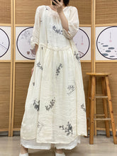 Load image into Gallery viewer, Plus Size Women Vintage Summer Ethnic Leaf Pleat Ramie Dress